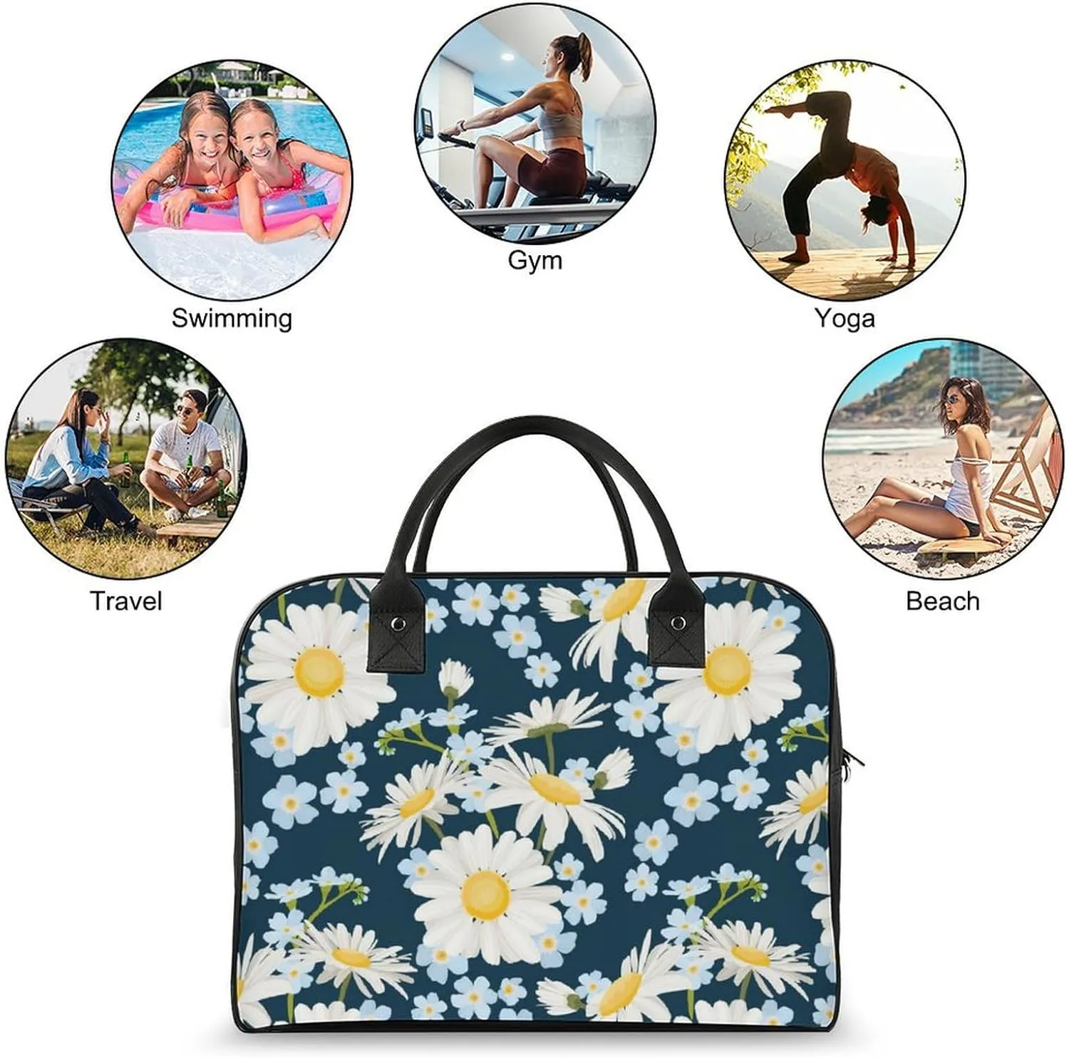 Adults Large Capacity Nylon White Centaurea Fashion Handbag for Journey 13" X 19" X 8"