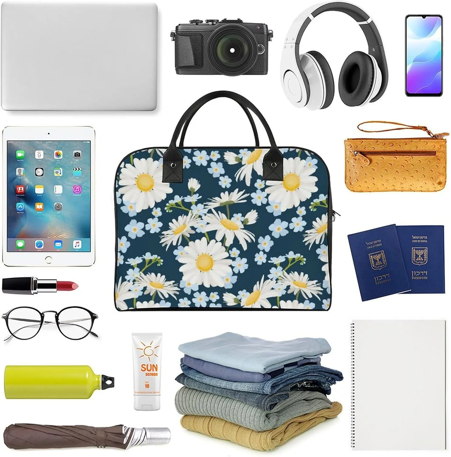 Adults Large Capacity Nylon White Centaurea Fashion Handbag for Journey 13" X 19" X 8"
