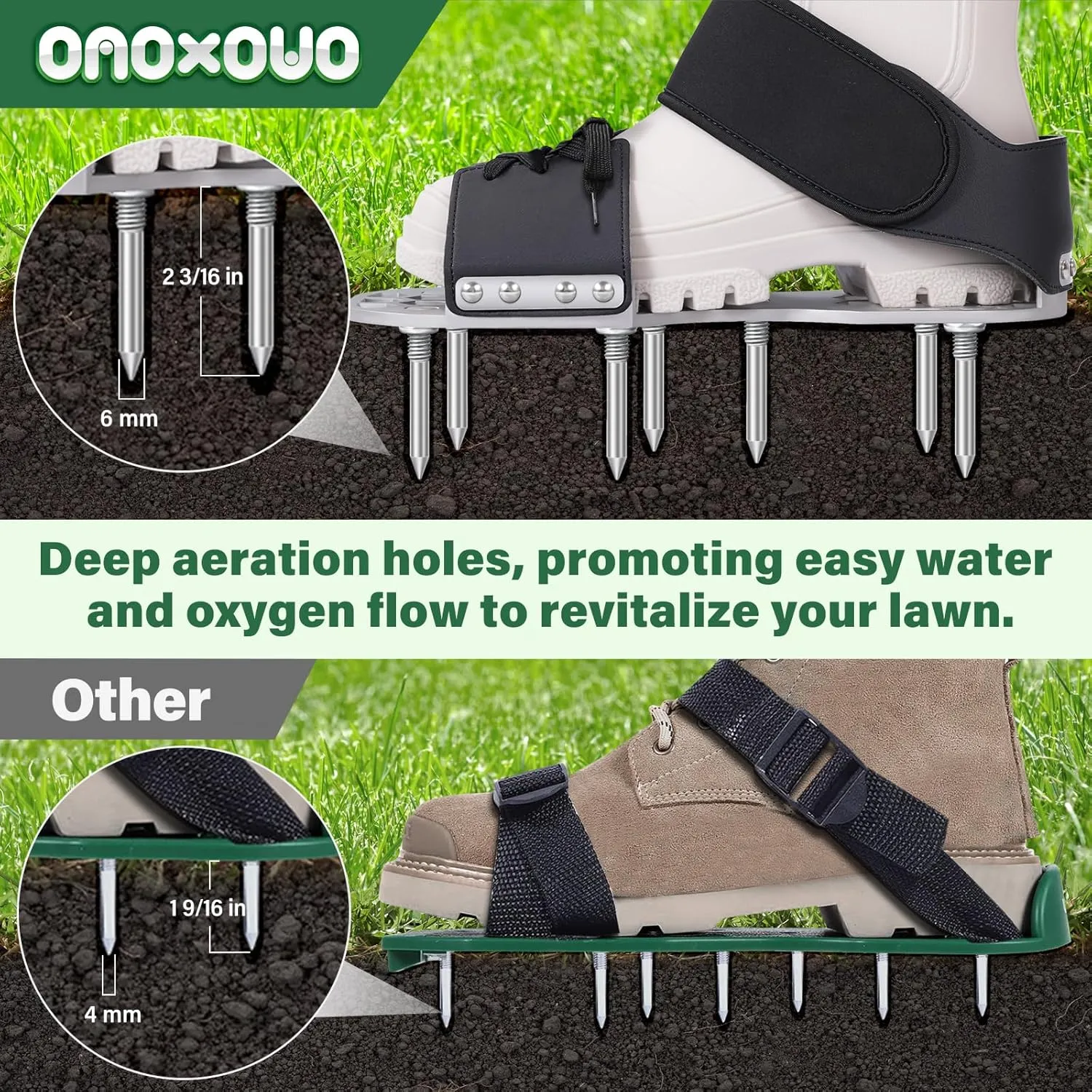 Aerator Shoes, Lawn Aerator Shoes for Grass with 5MM Metal Bottom, Aeration Shoes for Lawn with Adaptable Straps for All Shoe Sizes, Aerating Shoes for Lawn, Fully Assembled - Black