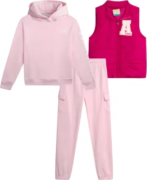 AEROPOSTALE Girls' Legging Set - 3 Piece Long Sleeve Shirt, Cargo Puffer Vest, and Flare Leggings with Applique Patches 4-12