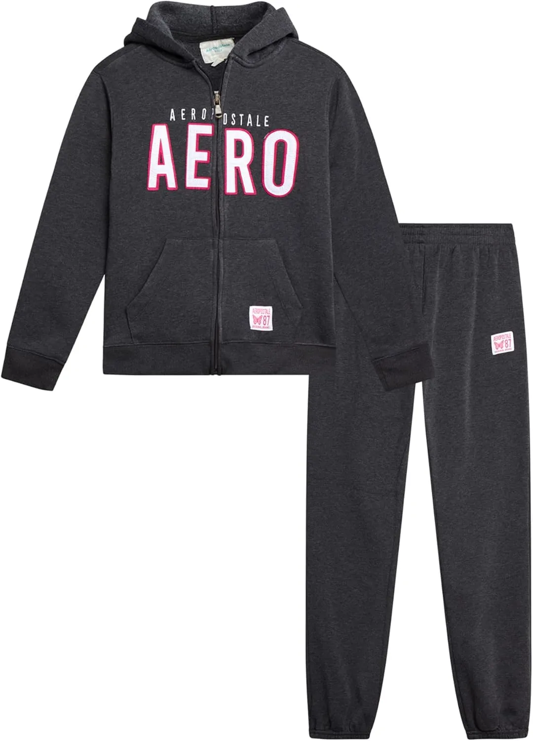 AEROPOSTALE Girls' Sweatsuit Set - 2 Piece Fleece Zip Up Hoodie and Jogger Sweatpants - Cozy Activewear Set for Girls (4-16)