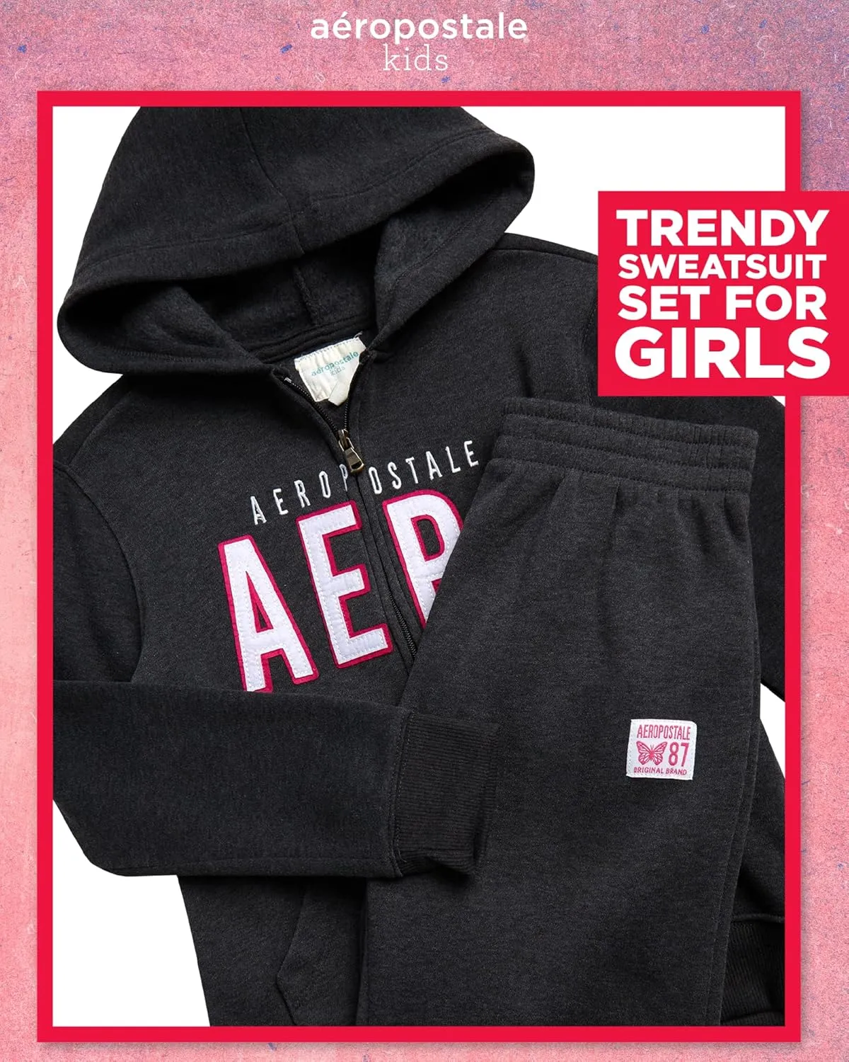 AEROPOSTALE Girls' Sweatsuit Set - 2 Piece Fleece Zip Up Hoodie and Jogger Sweatpants - Cozy Activewear Set for Girls (4-16)
