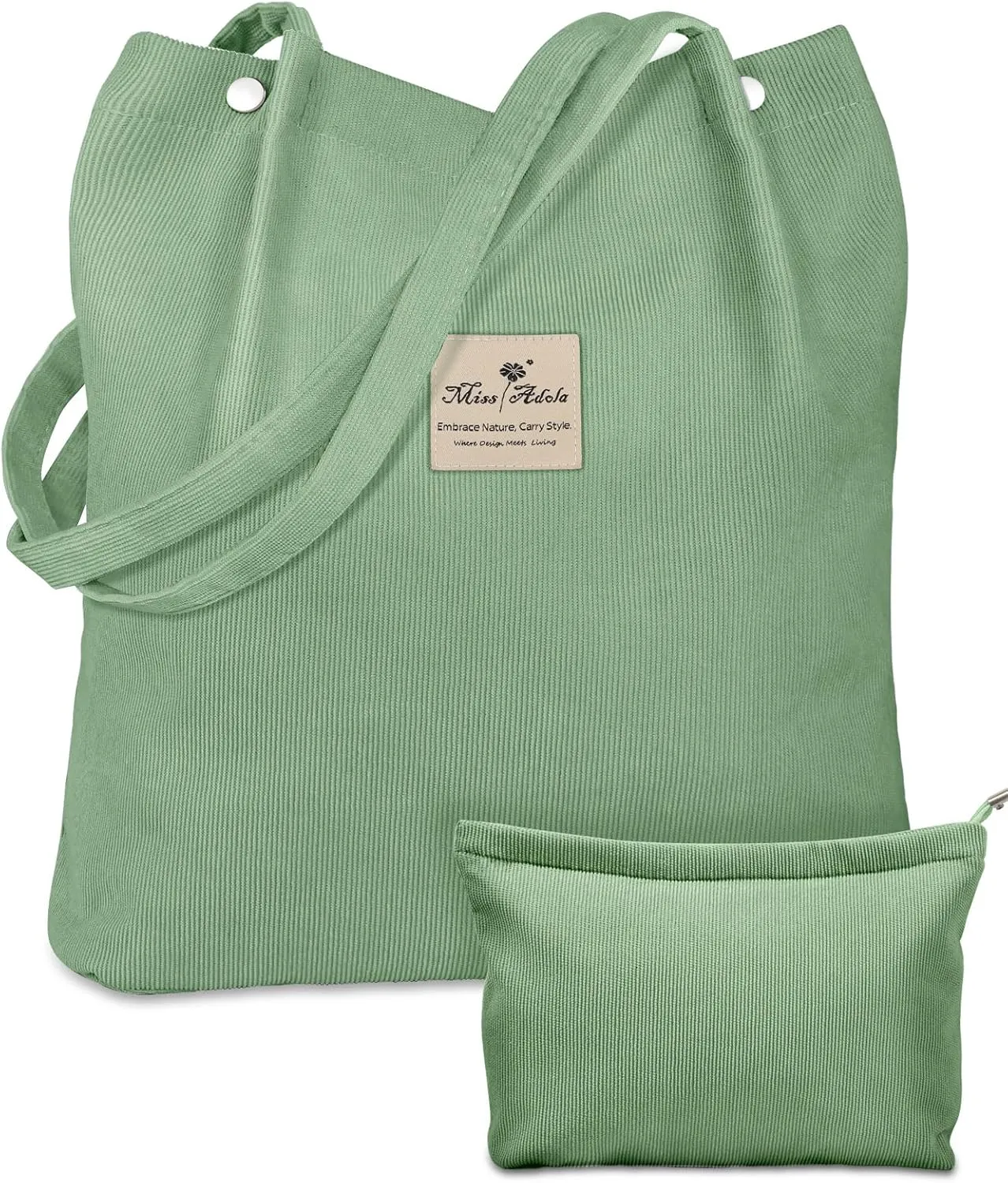 Aesthetic 2 Pack Corduroy Tote Bag - with Makeup Pouch Bag for Women Reusable Grocery Bag for Gym, Travel, Work