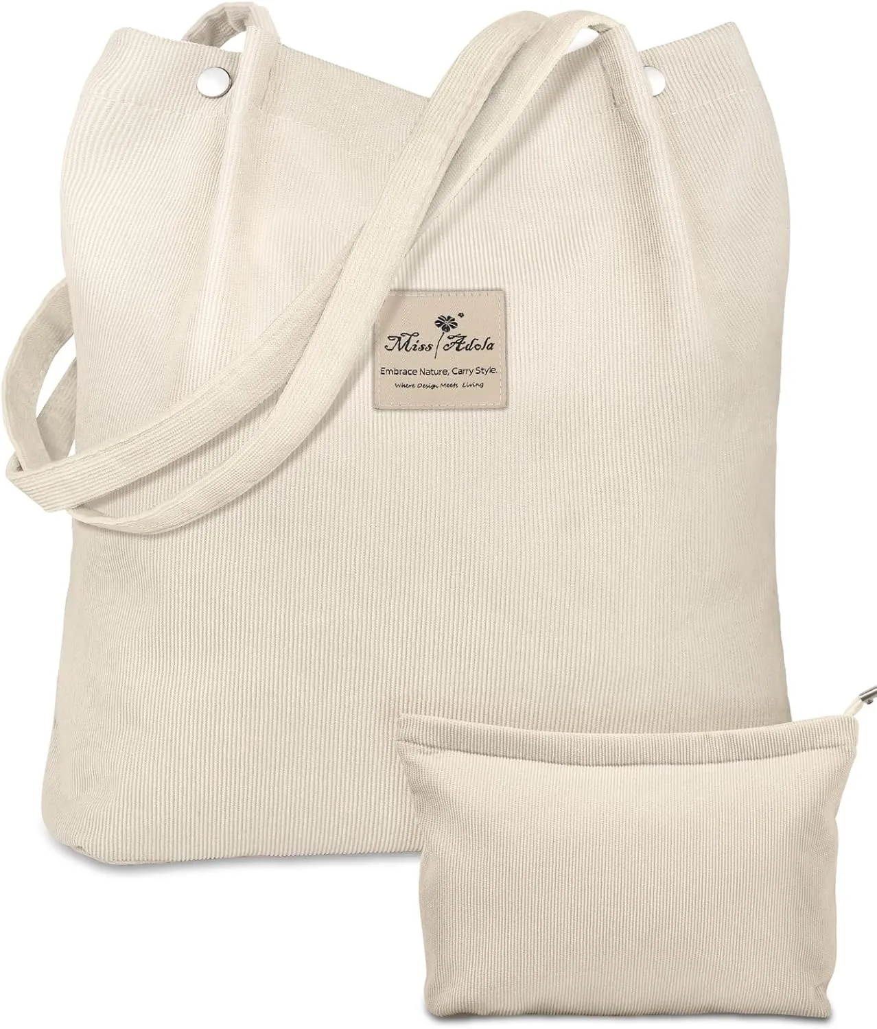 Aesthetic 2 Pack Corduroy Tote Bag - with Makeup Pouch Bag for Women Reusable Grocery Bag for Gym, Travel, Work