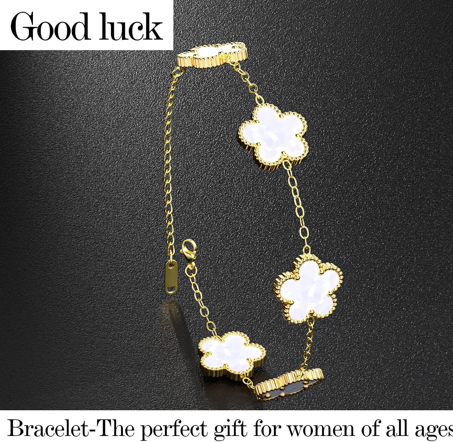 AICase 18K Gold Plated Clover Bracelet Dupes Bracelet Set for Women Flower Leaf Lucky Clover Bracelets Trendy Jewelry Birthday Gifts for Women/MoM/Friends