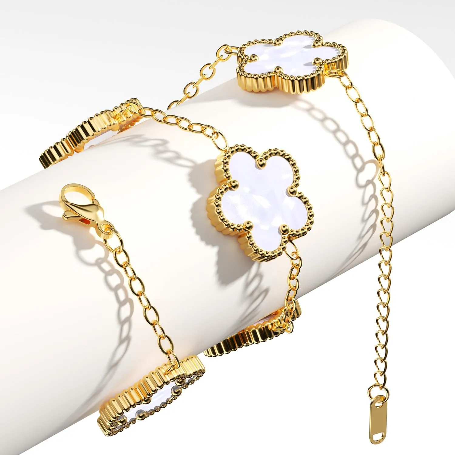 AICase 18K Gold Plated Clover Bracelet Dupes Bracelet Set for Women Flower Leaf Lucky Clover Bracelets Trendy Jewelry Birthday Gifts for Women/MoM/Friends