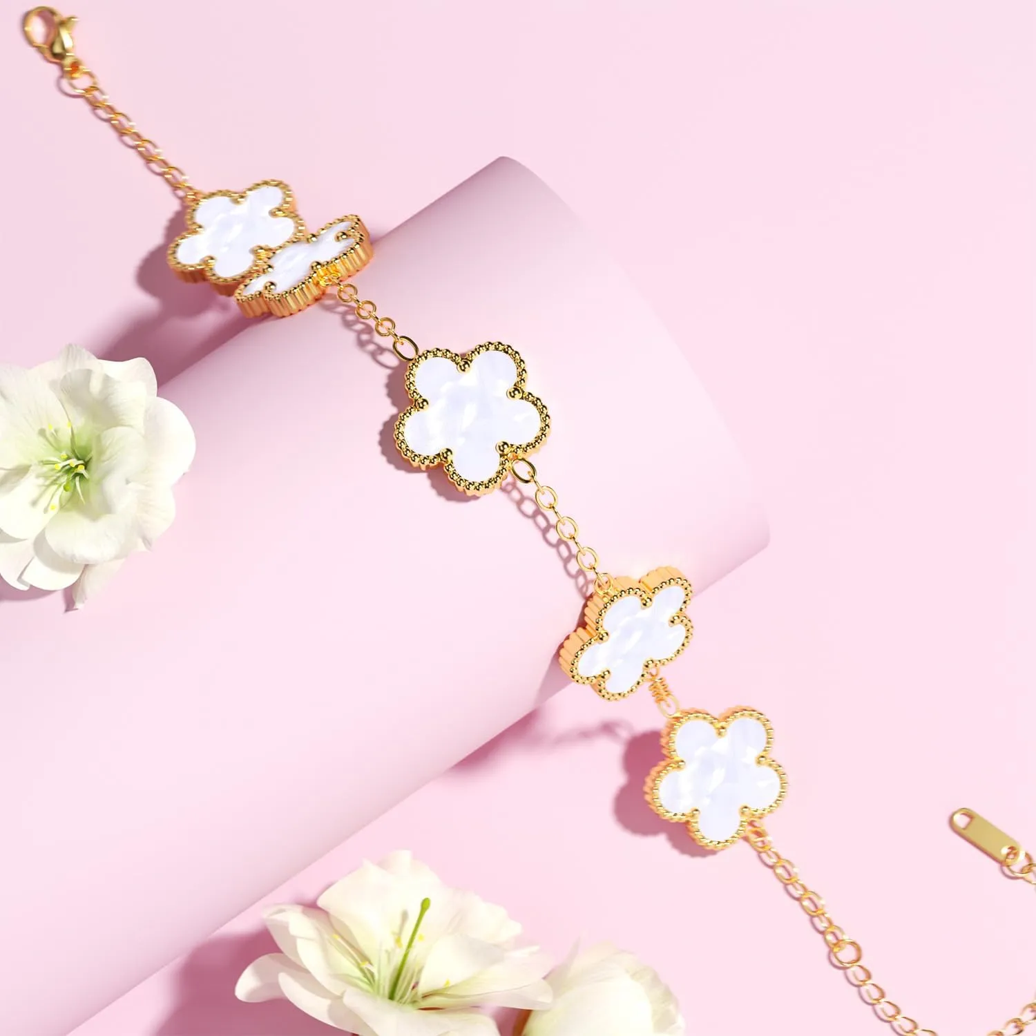 AICase 18K Gold Plated Clover Bracelet Dupes Bracelet Set for Women Flower Leaf Lucky Clover Bracelets Trendy Jewelry Birthday Gifts for Women/MoM/Friends