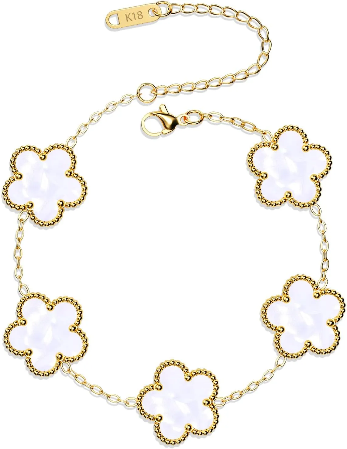 AICase 18K Gold Plated Clover Bracelet Dupes Bracelet Set for Women Flower Leaf Lucky Clover Bracelets Trendy Jewelry Birthday Gifts for Women/MoM/Friends