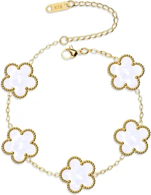 AICase 18K Gold Plated Clover Bracelet Dupes Bracelet Set for Women Flower Leaf Lucky Clover Bracelets Trendy Jewelry Birthday Gifts for Women/MoM/Friends