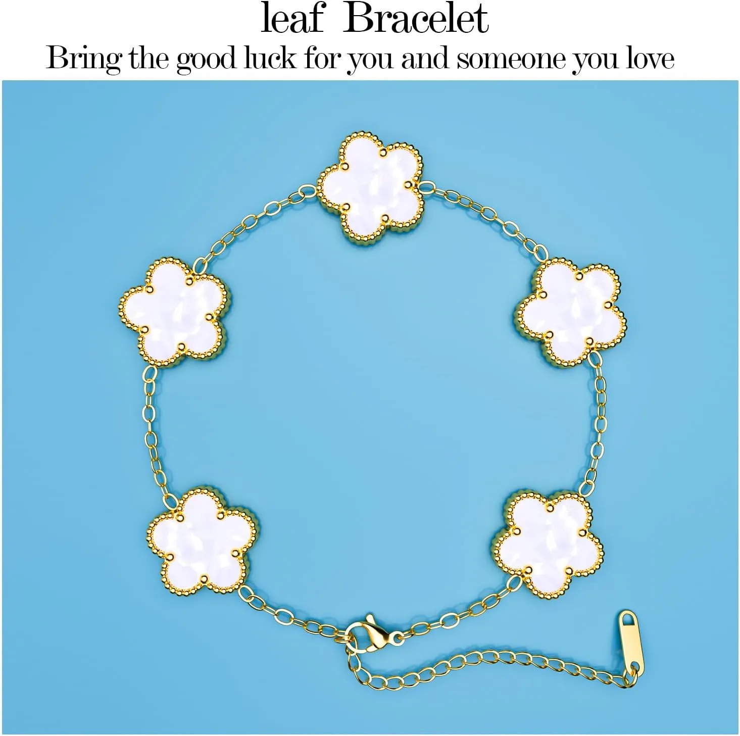 AICase 18K Gold Plated Clover Bracelet Dupes Bracelet Set for Women Flower Leaf Lucky Clover Bracelets Trendy Jewelry Birthday Gifts for Women/MoM/Friends