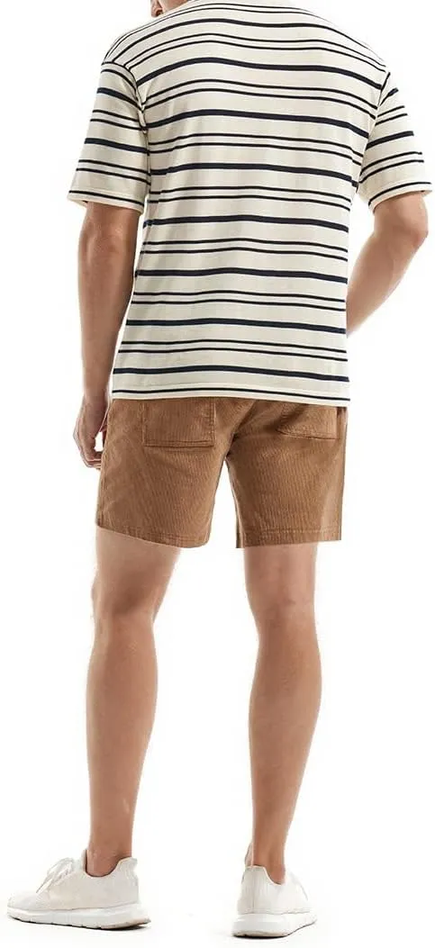 AIMPACT Mens Corduroy Shorts 5/6 Inseam Casual Elastic Waist Drawstring Summer Beach Shorts for Men with Pockets