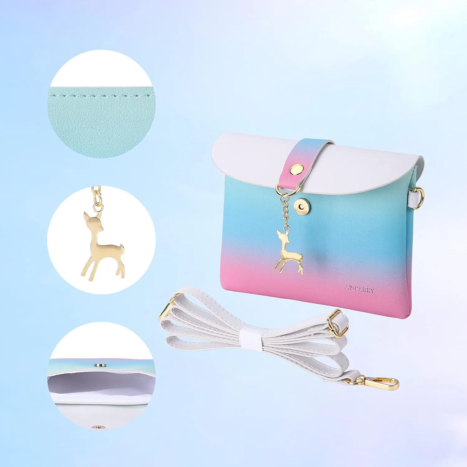 AISPARKY Small Crossbody Purse, PU Leather Small Purse for Girls With Pendant With Strap/Gold Chain Strap
