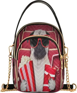 ALAZA Chain Crossbody Bags for Women Dog Watching Movie in Cinema Theater Quilted Shoulder Crossbody Handbags Travel Cross Body Cell Phone Purses Bags