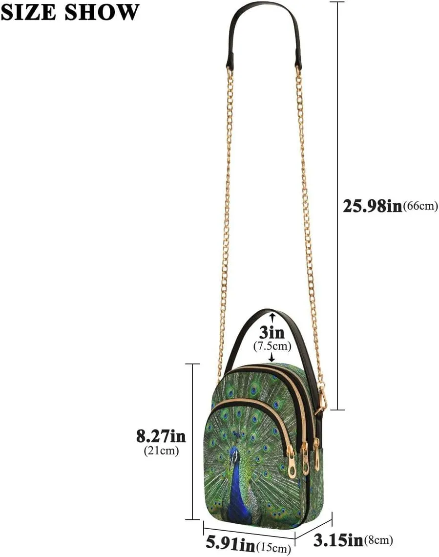 ALAZA Color Peacock Feather Bird Crossbody Bag Small Shoulder Handbags Leather Purse for Women