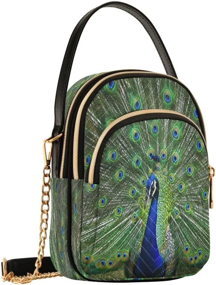 ALAZA Color Peacock Feather Bird Crossbody Bag Small Shoulder Handbags Leather Purse for Women