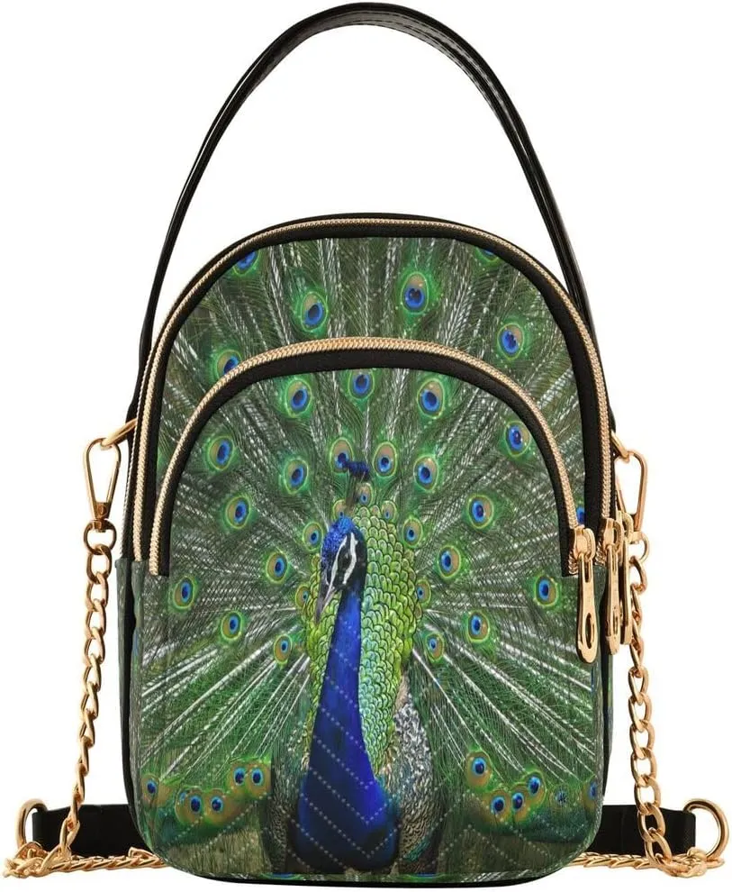 ALAZA Color Peacock Feather Bird Crossbody Bag Small Shoulder Handbags Leather Purse for Women