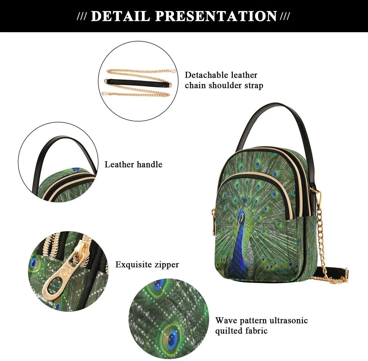 ALAZA Color Peacock Feather Bird Crossbody Bag Small Shoulder Handbags Leather Purse for Women