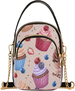 ALAZA Cupcake Blueblerry Crossbody Bag Small Shoulder Handbags Leather Purse for Women