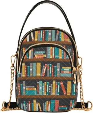 ALAZA Library Book Shelf Crossbody Bag Small Shoulder Handbags Leather Purse for Women