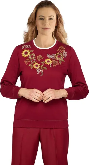 Alfred Dunner Womens Petite Sunflower Yoke Top