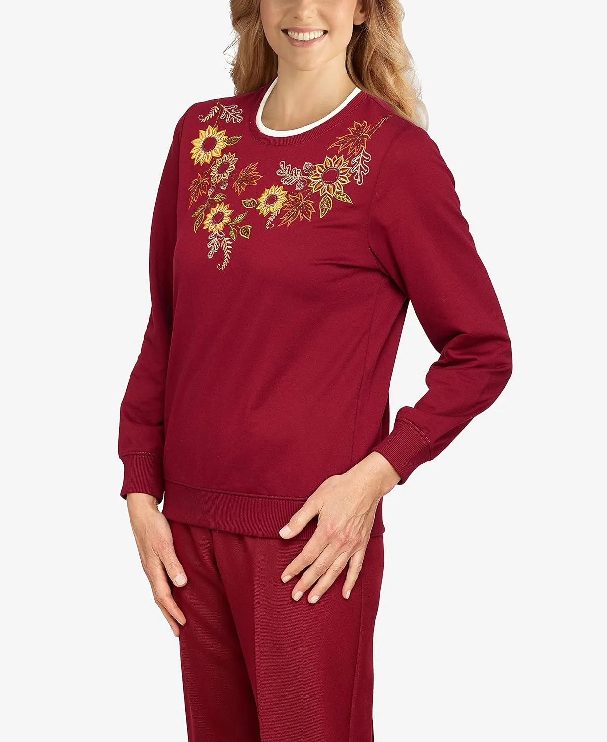 Alfred Dunner Womens Petite Sunflower Yoke Top