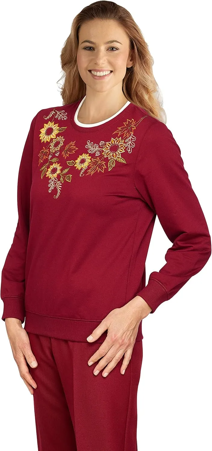 Alfred Dunner Womens Petite Sunflower Yoke Top
