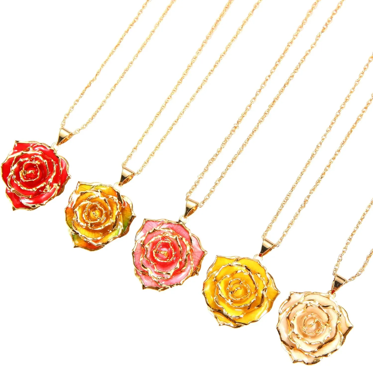 AliveRose Real Rose Gold Dipped Necklace Gifts for Women, 24K Gold Rose Pendant Necklace Jewelry Mothers Day Anniversaries Birthday Christmas Special Occasions Gifts for Her Mom Wife Girlfriend