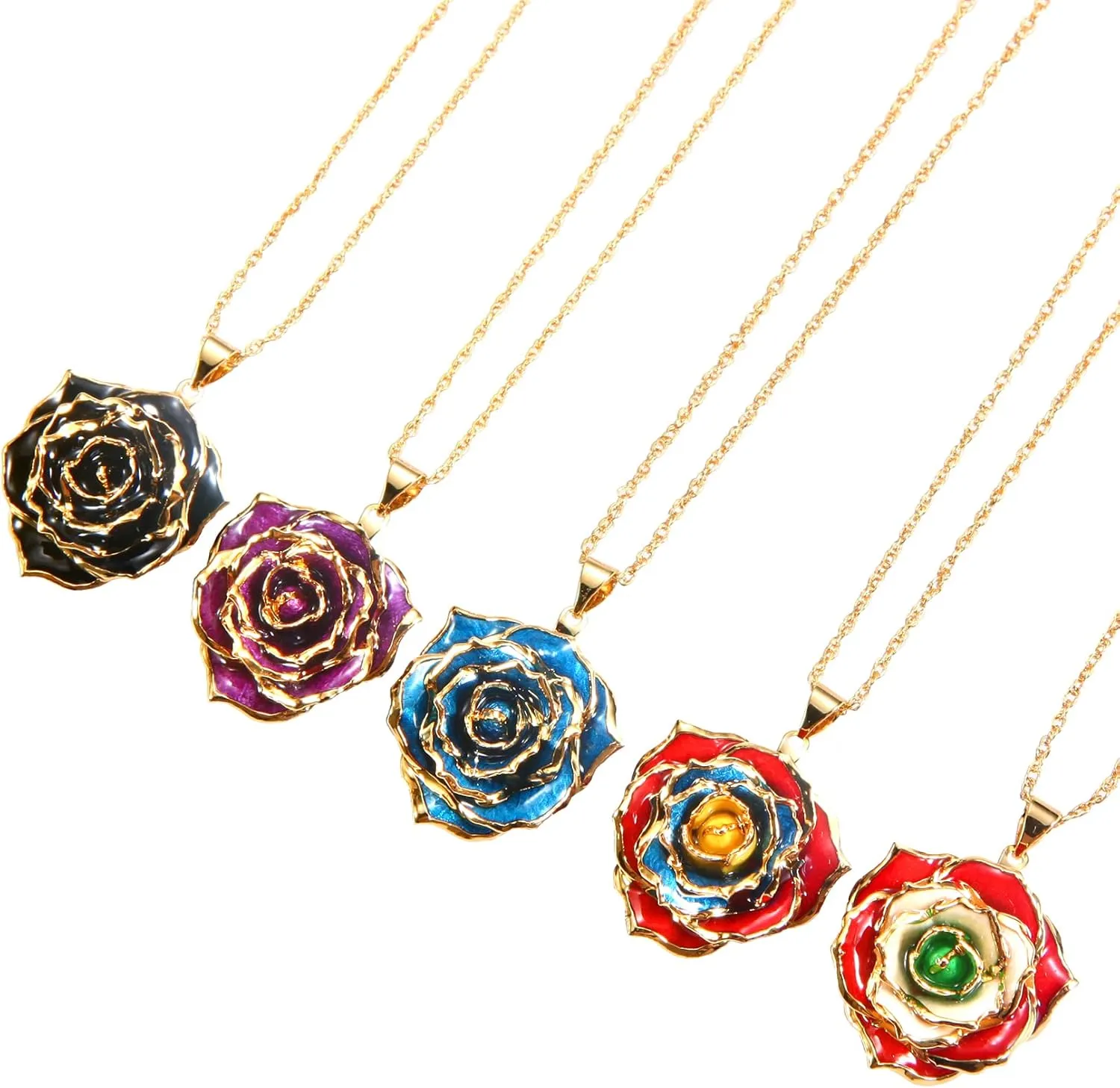 AliveRose Real Rose Gold Dipped Necklace Gifts for Women, 24K Gold Rose Pendant Necklace Jewelry Mothers Day Anniversaries Birthday Christmas Special Occasions Gifts for Her Mom Wife Girlfriend
