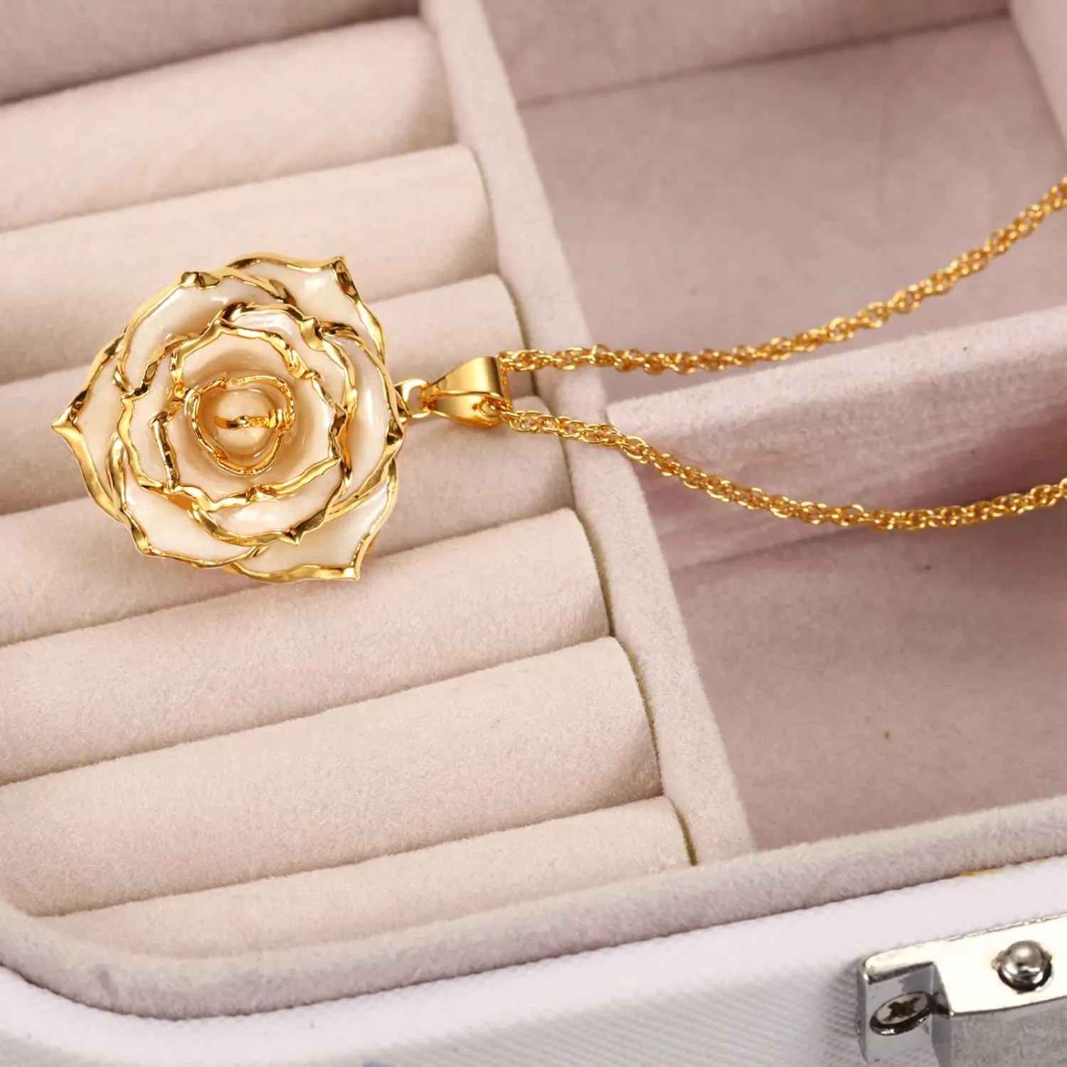 AliveRose Real Rose Gold Dipped Necklace Gifts for Women, 24K Gold Rose Pendant Necklace Jewelry Mothers Day Anniversaries Birthday Christmas Special Occasions Gifts for Her Mom Wife Girlfriend