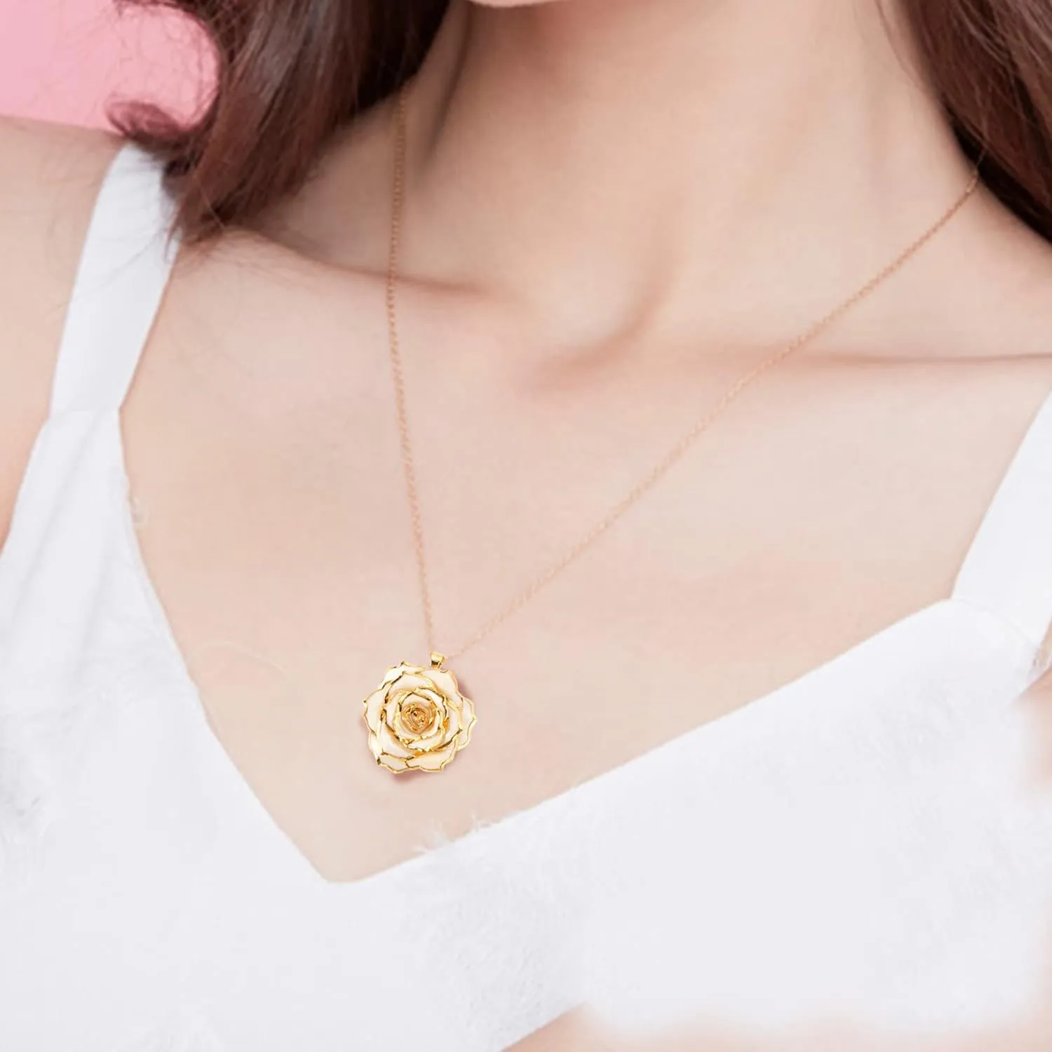 AliveRose Real Rose Gold Dipped Necklace Gifts for Women, 24K Gold Rose Pendant Necklace Jewelry Mothers Day Anniversaries Birthday Christmas Special Occasions Gifts for Her Mom Wife Girlfriend