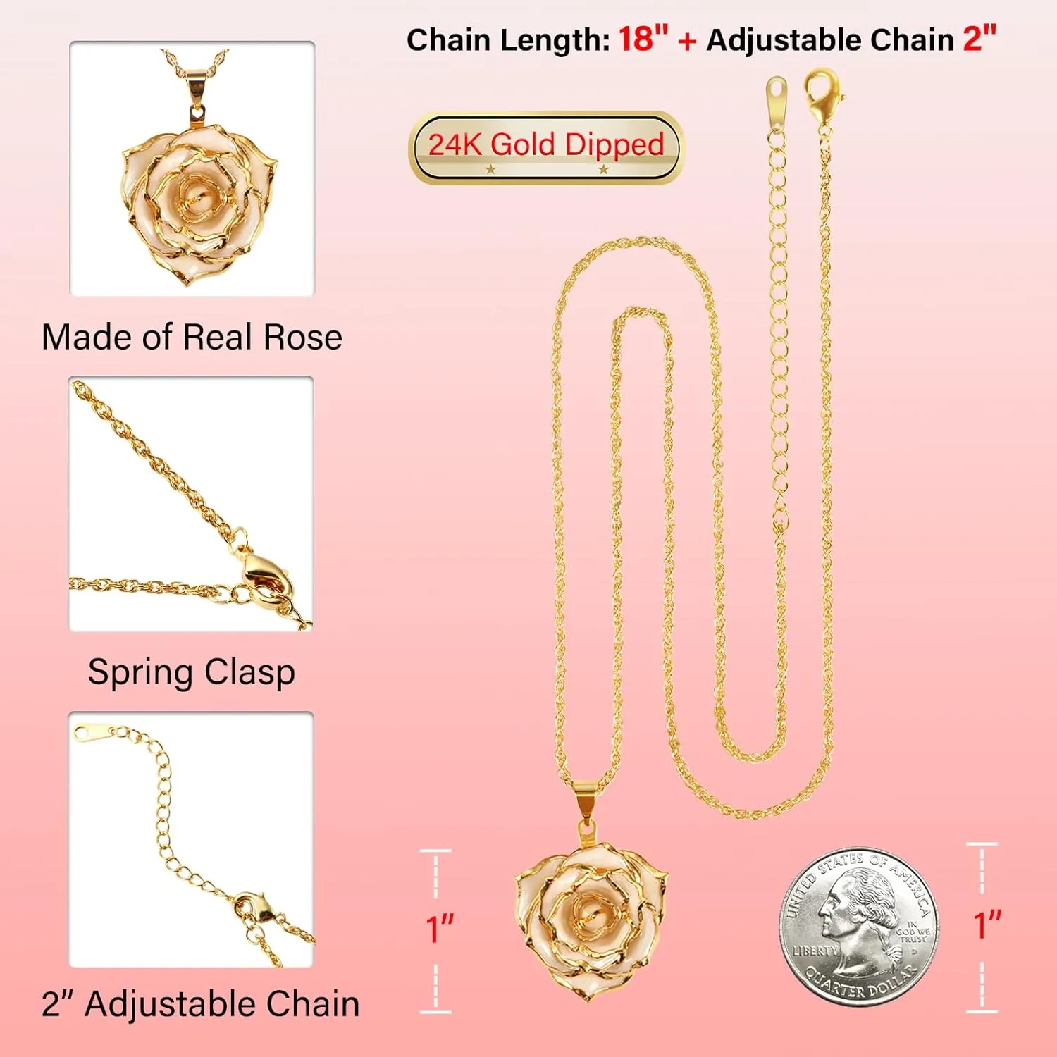 AliveRose Real Rose Gold Dipped Necklace Gifts for Women, 24K Gold Rose Pendant Necklace Jewelry Mothers Day Anniversaries Birthday Christmas Special Occasions Gifts for Her Mom Wife Girlfriend