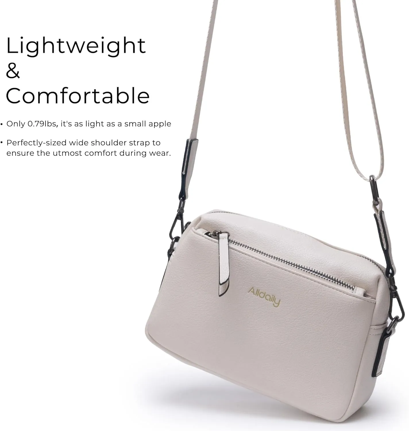 Alldaily Small Triple Zip Crossbody Purse for Women, Vegan Leather Phone Bag with Wide Shoulder Strap