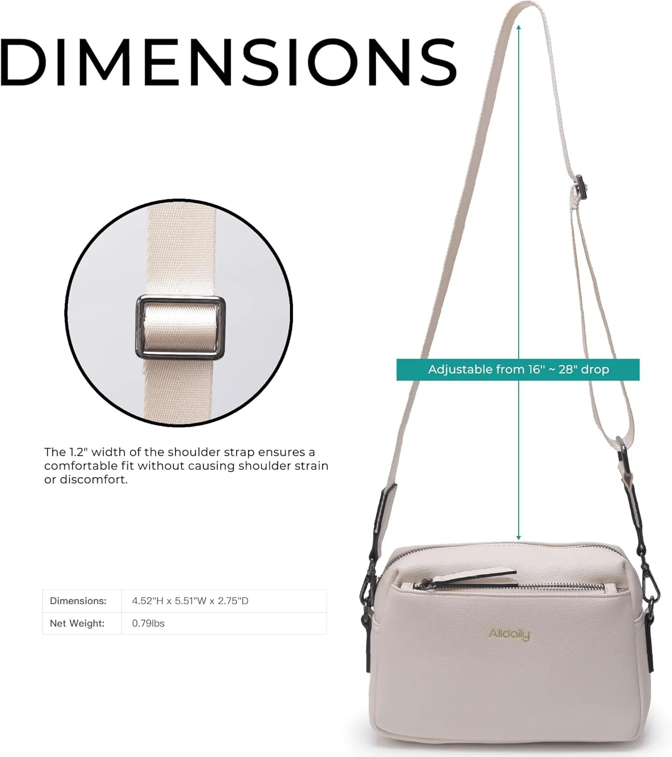 Alldaily Small Triple Zip Crossbody Purse for Women, Vegan Leather Phone Bag with Wide Shoulder Strap