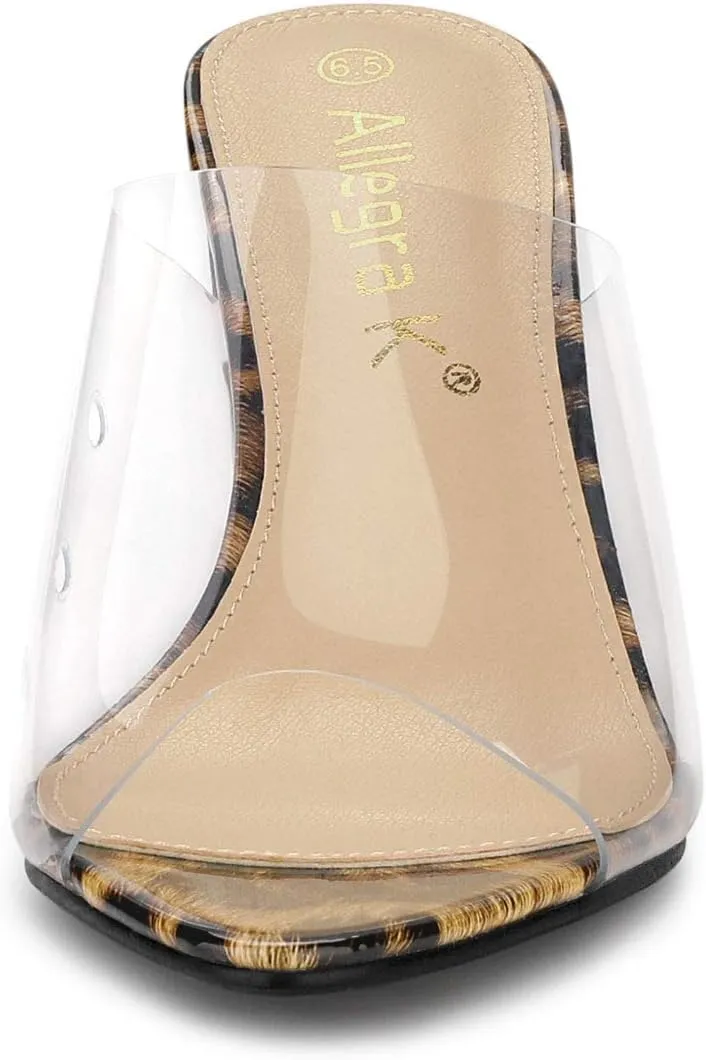 Allegra K Women's Clear Chunky Heel Slides Sandals Mules