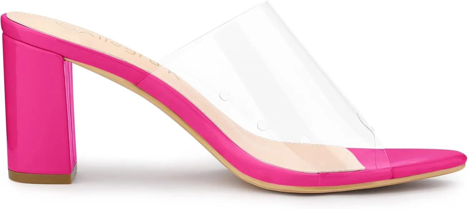 Allegra K Women's Clear Chunky Heel Slides Sandals Mules