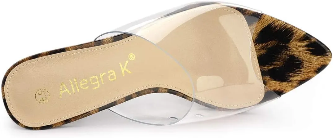 Allegra K Women's Clear Chunky Heel Slides Sandals Mules