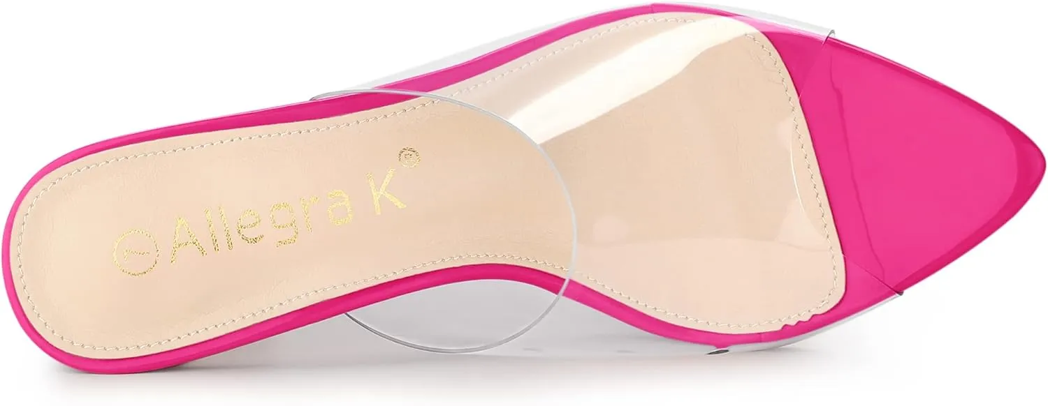 Allegra K Women's Clear Chunky Heel Slides Sandals Mules