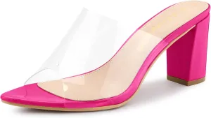 Allegra K Women's Clear Chunky Heel Slides Sandals Mules