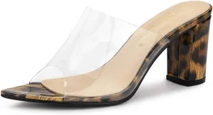 Allegra K Women's Clear Chunky Heel Slides Sandals Mules
