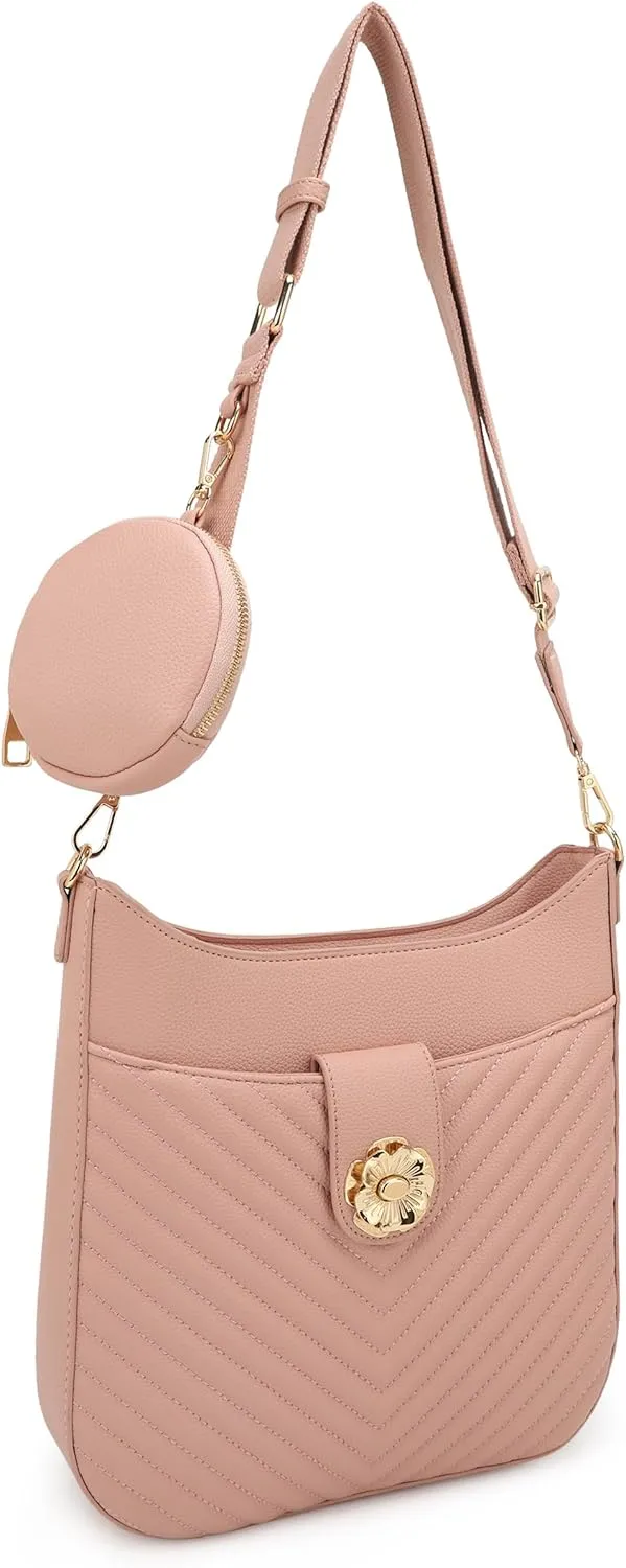 ALYSSA Quilted Crossbody Bag for Women Vegan Leather Hobo Handbag Wallet Set Shoulder Bag With Coin Purse Pouch