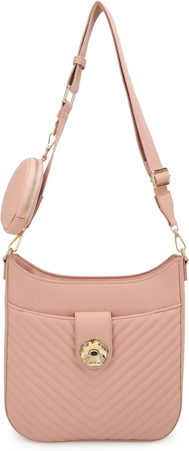 ALYSSA Quilted Crossbody Bag for Women Vegan Leather Hobo Handbag Wallet Set Shoulder Bag With Coin Purse Pouch