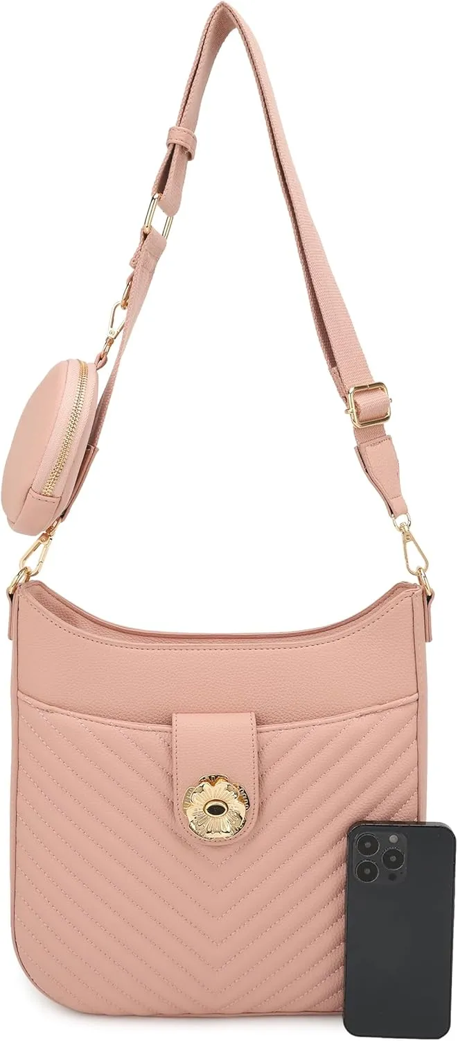 ALYSSA Quilted Crossbody Bag for Women Vegan Leather Hobo Handbag Wallet Set Shoulder Bag With Coin Purse Pouch