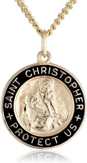 Amazon Essentials Sterling Silver Round Saint Christopher Medal Pendant Necklace with Blue Epoxy Edge and Rhodium Plated Stainless Steel Chain, (previously Amazon Collection)
