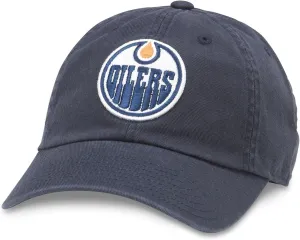 AMERICAN NEEDLE Blue Line Hockey Team Logo Adjustable Strapback Hat (Edmonton Oilers (Navy))