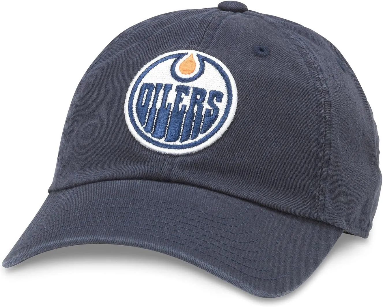AMERICAN NEEDLE Blue Line Hockey Team Logo Adjustable Strapback Hat (Edmonton Oilers (Navy))