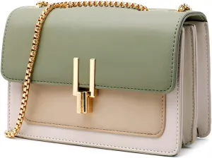 AMHDV Small Shoulder Chain Bag Color Block Crossbody Purse Square Flap Leather Handbag for Women