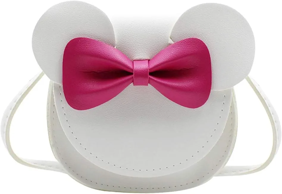 AMPOSSTO Cute Mouse Ears Crossbody Purse for Little Girls Large Bow Shoulder Bag Handbag White Small