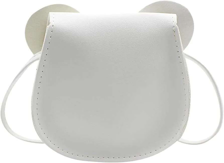 AMPOSSTO Cute Mouse Ears Crossbody Purse for Little Girls Large Bow Shoulder Bag Handbag White Small