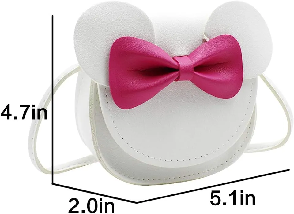 AMPOSSTO Cute Mouse Ears Crossbody Purse for Little Girls Large Bow Shoulder Bag Handbag White Small
