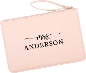 Andaz Press Personalized Vegan Leather Wristlet Clutch Purse Pouch Bag for Bride, Custom Mrs., Cosmetic Bag for Bride to Be Wedding Day, Bachelorette, Bridal Shower, Engagement Gift, Honeymoon, 1-Pack